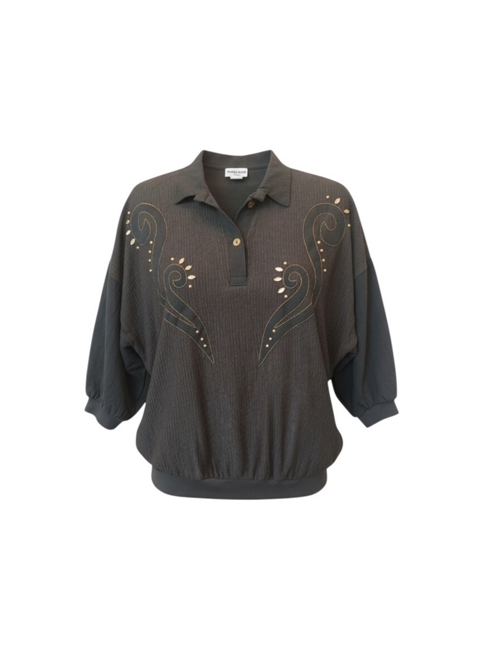 Vintage Charcoal Embellished Dolman Sleeve Top